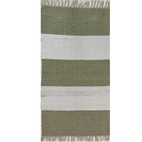 Palacedesigns 2 x 4 ft. Green & White Chevron Striped Area Rug PA3094545 - main